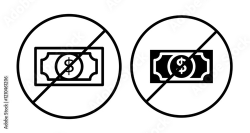 No money Icons vectors. black solid and liner versions