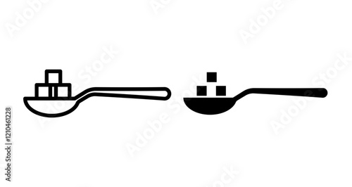Sugar cubes spoon Icons vectors. black solid and liner versions