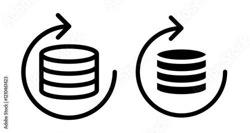 Real time data Icons vectors. black solid and liner versions