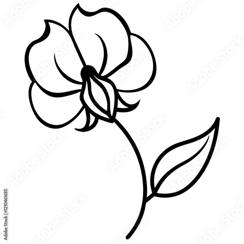 Sweet pea flower bold line art vector illustration