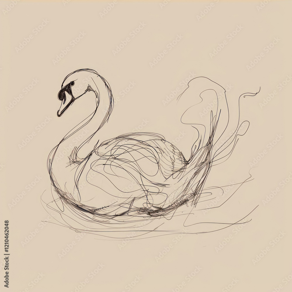 Fototapeta premium Hand drawn of swan drawing sketch cartoon