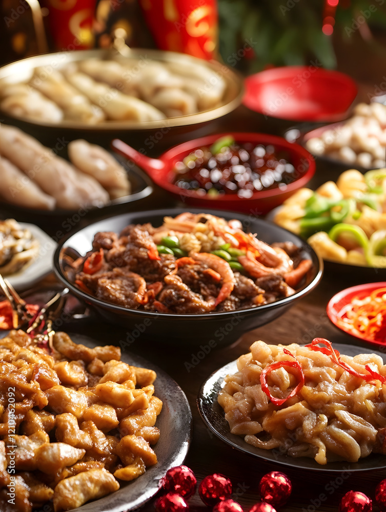 Exquisite Chinese Banquet with Traditional Dishes for a Festive Celebration : Generative AI Exquisite Chinese Banquet with Traditional Dishes for a Festive Celebration : Generative AI