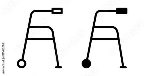 Medical walker Icons vectors. black solid and liner versions