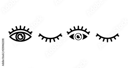 Eyes open and closed Icons vectors. black solid and liner versions
