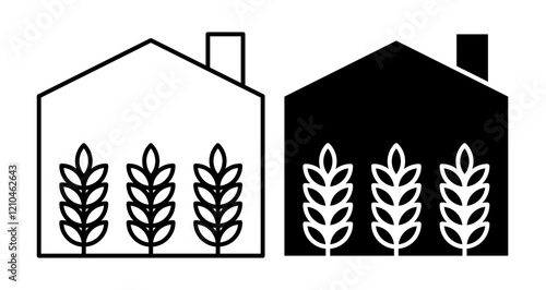 Greenhouse Icons vectors. black solid and liner versions