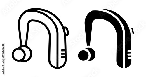 Hearing aid receiver Icons vectors. black solid and liner versions