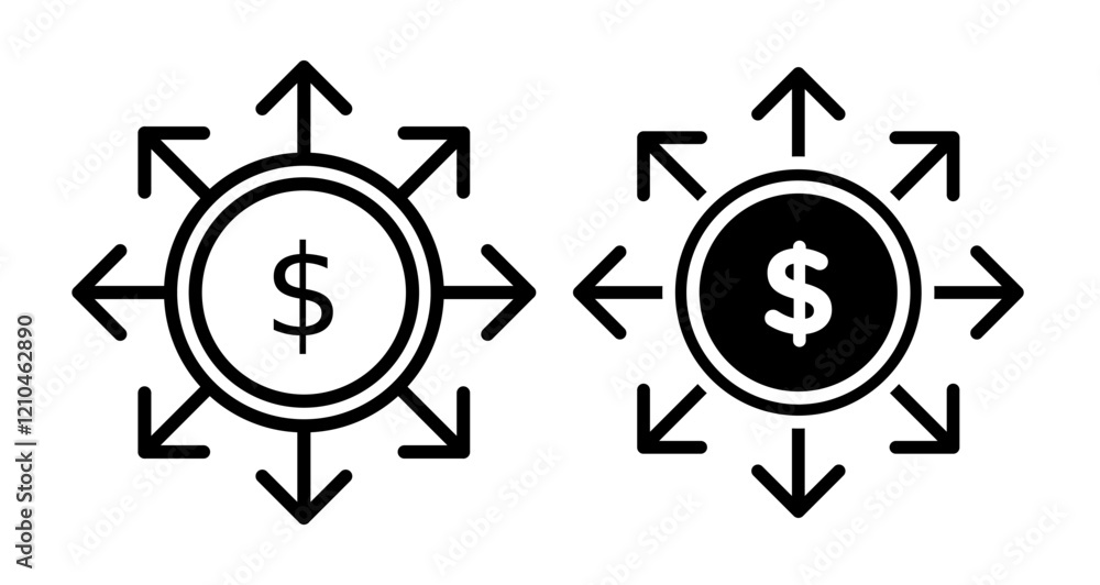 Diversify Icons vectors. black solid and liner versions