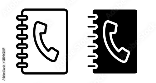 Phone book Icons vectors. black solid and liner versions