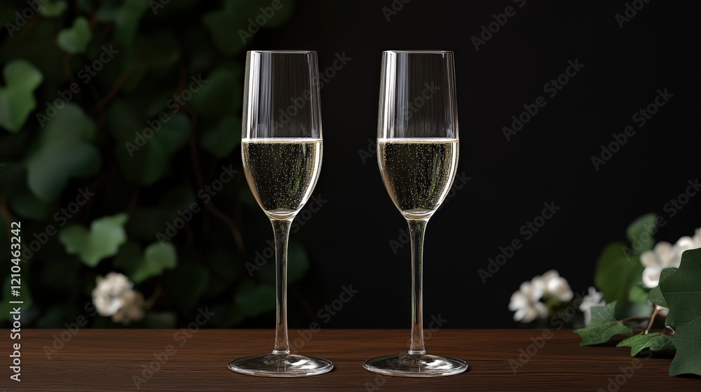 Glasses of Sparkling Wine in a Scenic Vineyard Setting