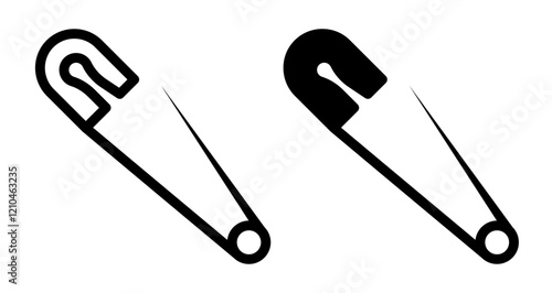 Safety pin Icons vectors. black solid and liner versions