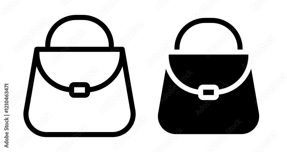 Handbag Icons vectors. black solid and liner versions Handbag Icons vectors. black solid and liner versions