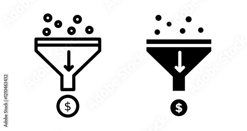 Sales funnel icons set in black filled and stroke line style