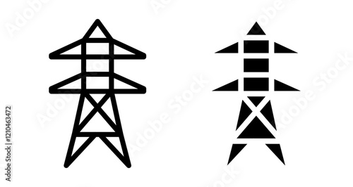 Electrical tower Icons vectors. black solid and liner versions