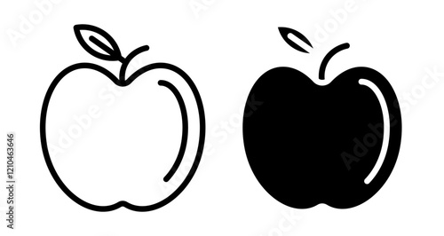 Apple icons set in black filled and stroke line style