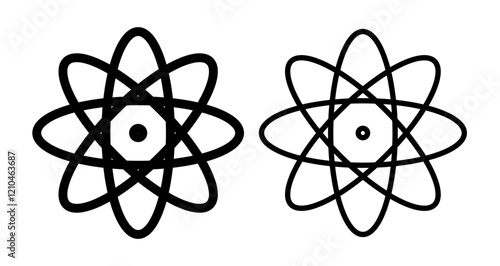 Atom Icons vectors. black solid and liner versions