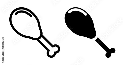 Chicken leg Icons vectors. black solid and liner versions