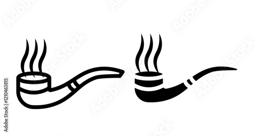 Smoking pipe Icons vectors. black solid and liner versions