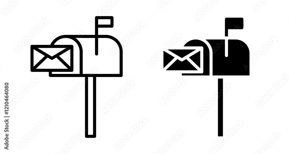 Letter box Icons vectors. black solid and liner versions Letter box Icons vectors. black solid and liner versions