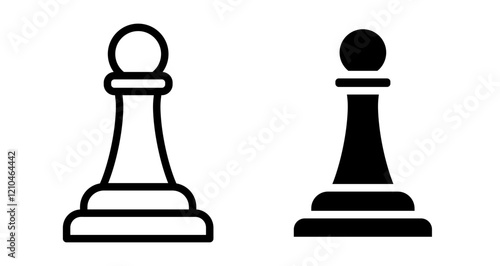 Chess pawn icons set in black filled and stroke line style