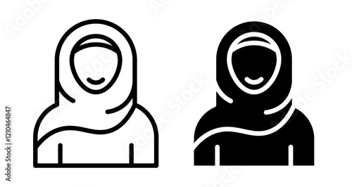 Woman wearing hijab Icons vectors. black solid and liner versions