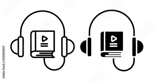 Audiobook icons set in black filled and stroke line style