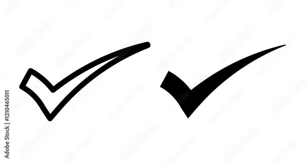 Check mark Icons vectors. black solid and liner versions Check mark Icons vectors. black solid and liner versions