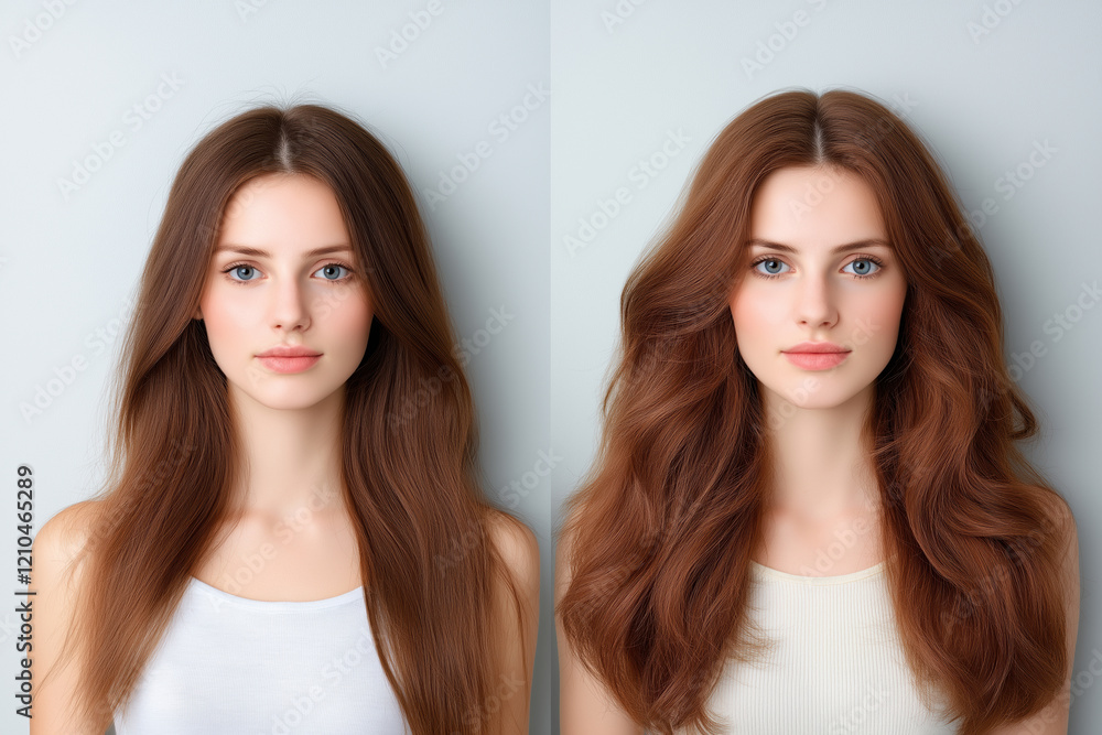 Transforming hair styles with before and after styling in a modern salon setting Transforming hair styles with before and after styling in a modern salon setting