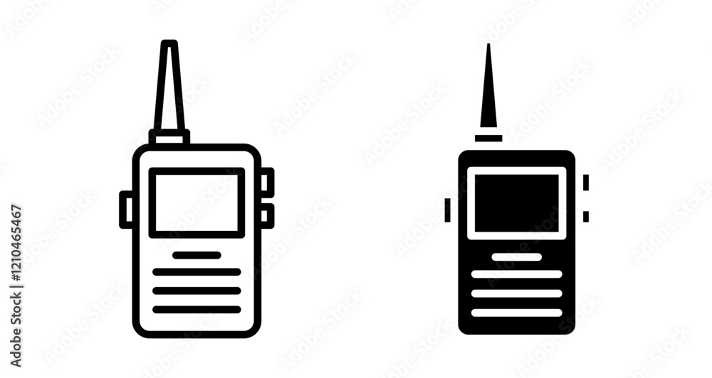 Walkie talkie icons set in black filled and stroke line style Walkie talkie icons set in black filled and stroke line style