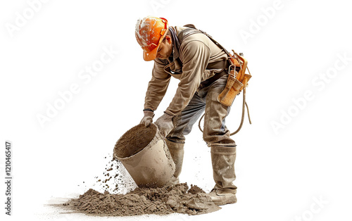 Worker mixing cement for concrete work at a construction site Isolated on Transparent background PNG photo