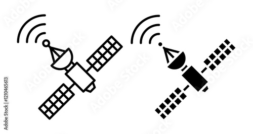 Satellite Icons vectors. black solid and liner versions