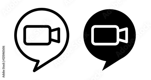 Video Chat Icons vectors. black solid and liner versions