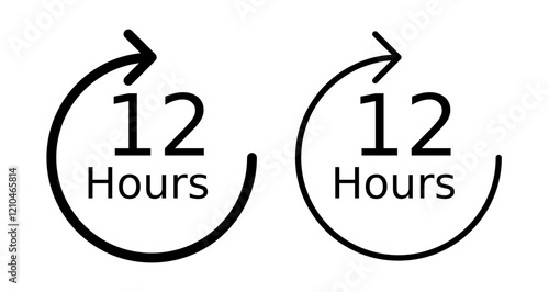12 Hours clock Icons vectors. black solid and liner versions