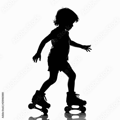 Silhouette of a child roller skating with balance