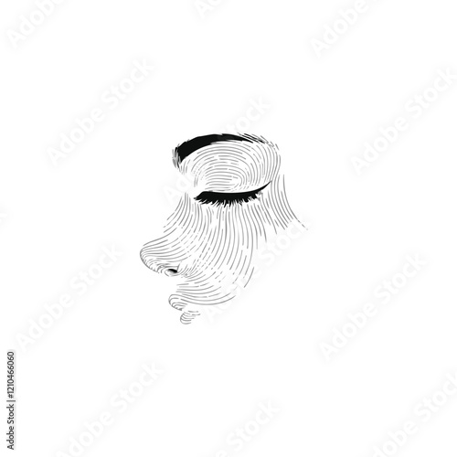 Abstract Line Art Female Face Profile. Vector Image