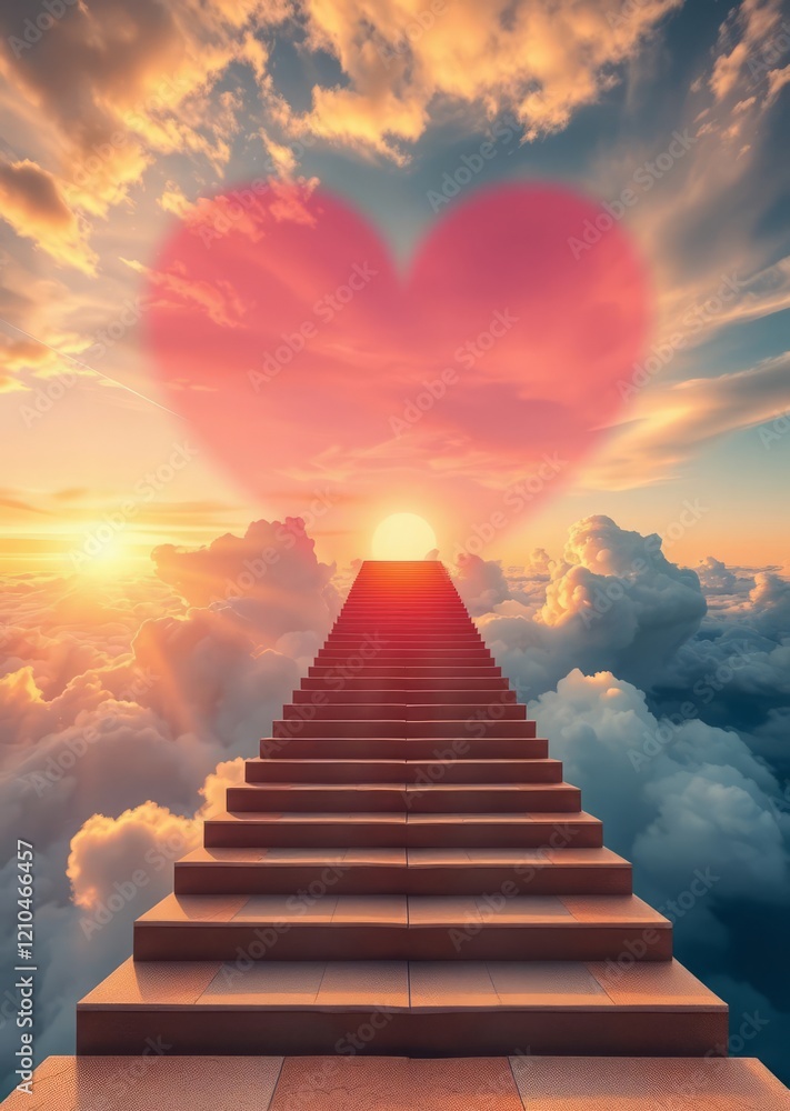 Stairway to heavenstairs in sky concept with sun and clouds religion background red heart shaped sky at sunset love background with copy space love love heart valentine vector romantic day holiday