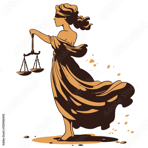 Blindfolded Woman Holding Scales of Justice. Vector Image