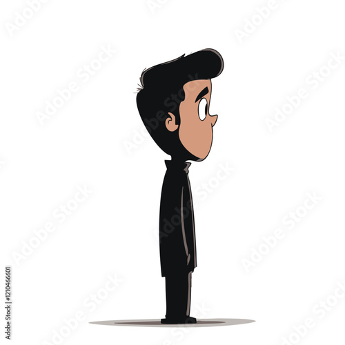 Cartoon boy in profile view wearing dark clothing. Vector Image