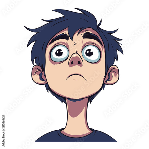 Cartoon boy looking up with wide eyes. Vector Image