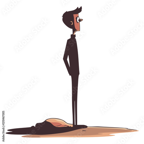 Cartoon Man Standing Over Reclining Figure. Vector Image