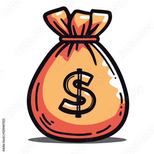 Cartoon Money Bag with Dollar Sign Illustration. Vector Image