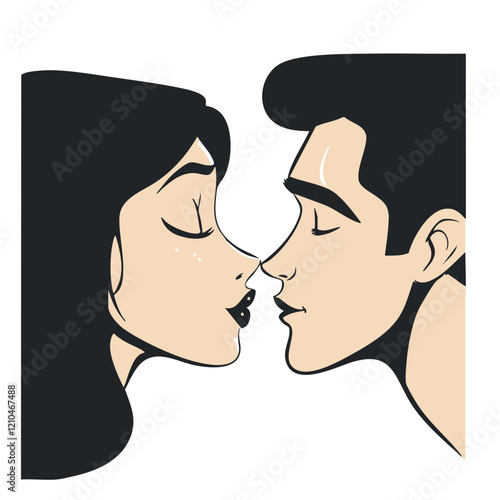 Couple about to kiss stylized illustration. Vector Image