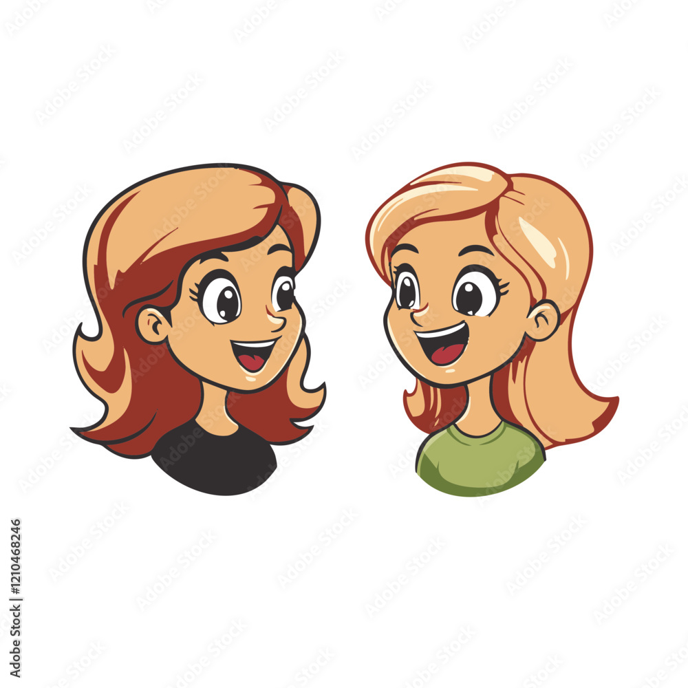 Happy Girls Cartoon Illustration Set. Vector Image Happy Girls Cartoon Illustration Set. Vector Image