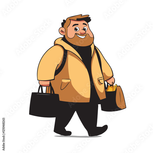 Happy man carrying shopping bags and briefcase. Vector Image