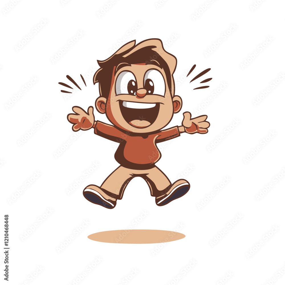 Fototapeta premium Joyful Jumping Boy Cartoon Illustration. Vector Image