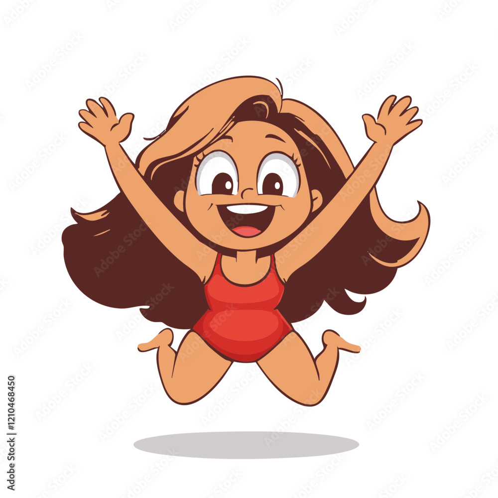 Obraz premium Joyful Girl Jumping in Swimsuit. Vector Image