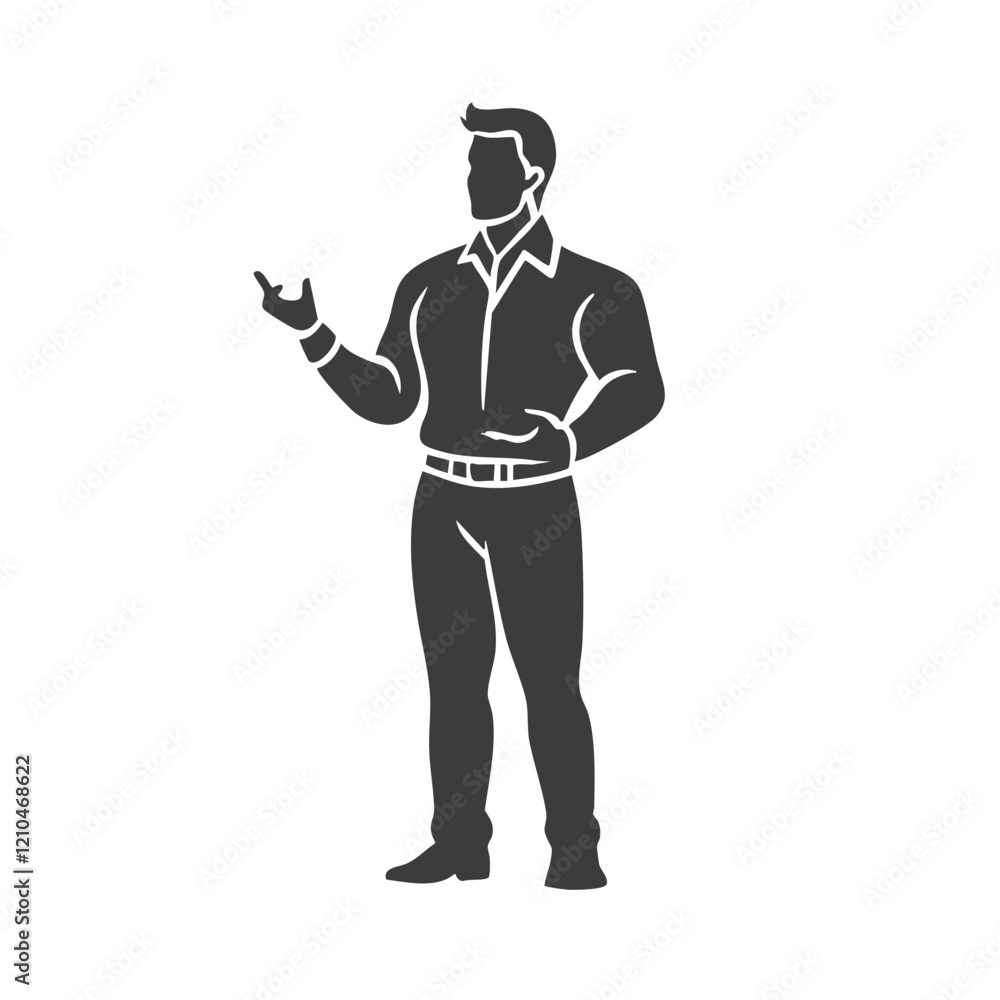 Obraz premium Man in shirt and pants presenting gesture. Vector Image