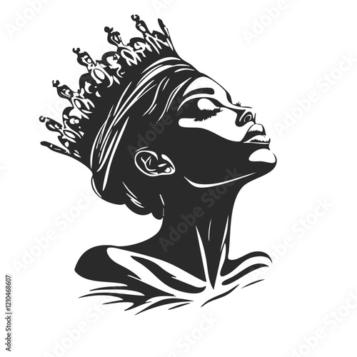 Majestic Woman Crowned in Elegance. Vector Image