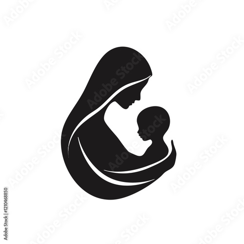 Mother and Child Silhouette Embrace. Vector Image