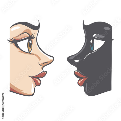 Opposite Facing Female Profiles Illustration. Vector Image