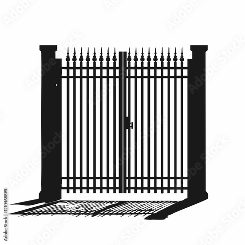 Ornate Gate with Pillars and Shadow. Vector Image